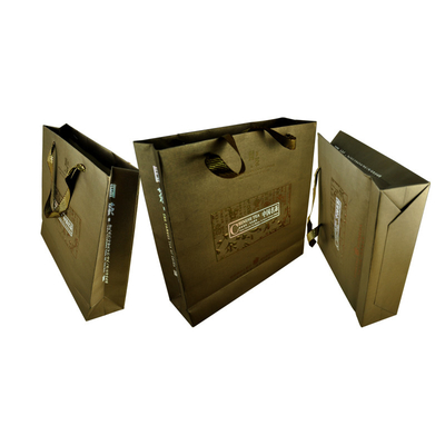 Flat Handle Kraft Paper Bag Printing 4C+0 Cover color Gold hot foil stamping